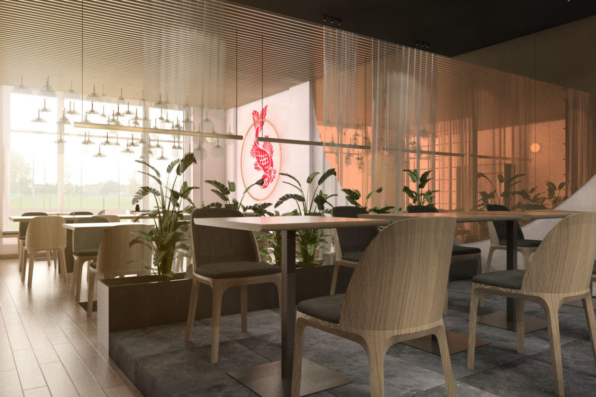 projekt wnętrz sushi baru we wrocławiu, projekt wnętrz gastronomii i ogródka