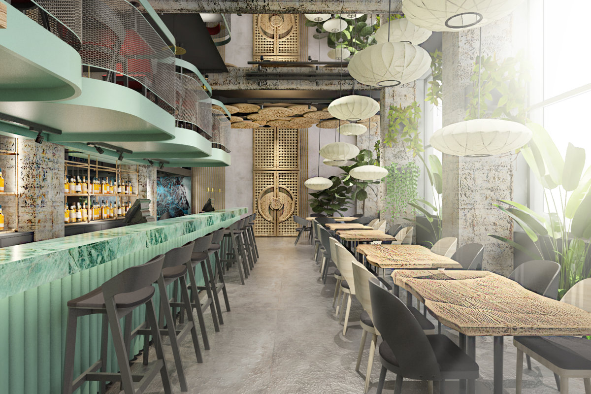projekt wnętrz restauracji coco chang, projekt wnętrz gastronomii